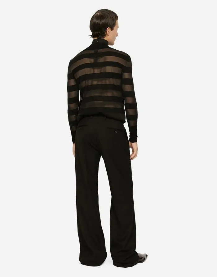 Dolce and Gabbana Sweaters And Cardigans Men Striped Technical Wool Turtleneck Sweater Black Dolce and Gabbana Sweaters And Cardigans Men Striped Technical Wool Turtleneck Sweater Black