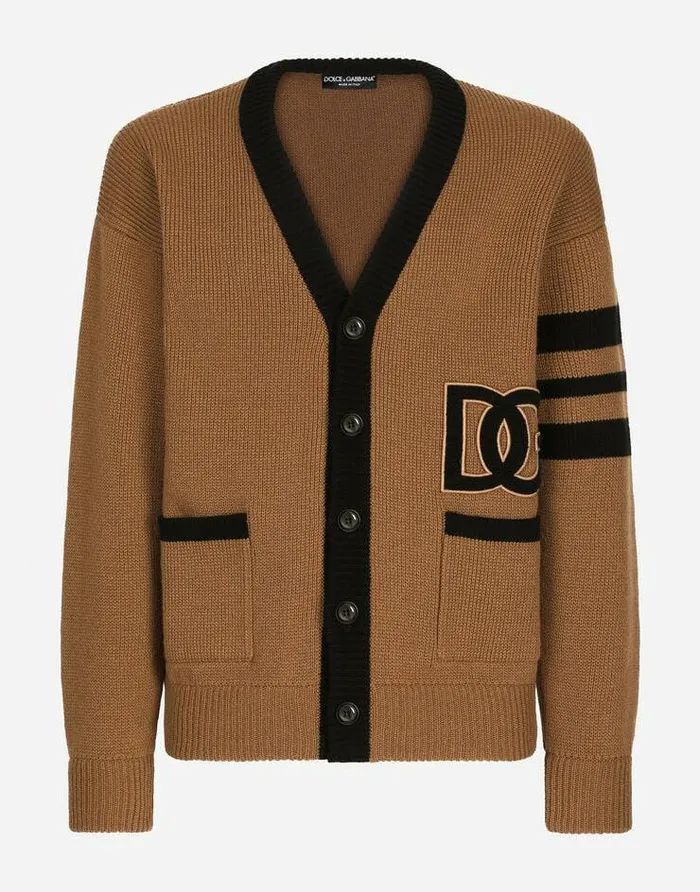 Dolce and Gabbana Sweaters And Cardigans Men Wool Fishermans Rib Cardigan With DG Logo Patch Multicolor