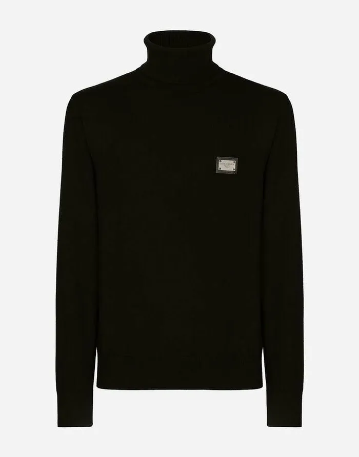 Dolce and Gabbana Sweaters And Cardigans Men Wool Turtleneck Sweater With Branded Tag Black Dolce and Gabbana Sweaters And Cardigans Men Wool Turtleneck Sweater With Branded Tag Black