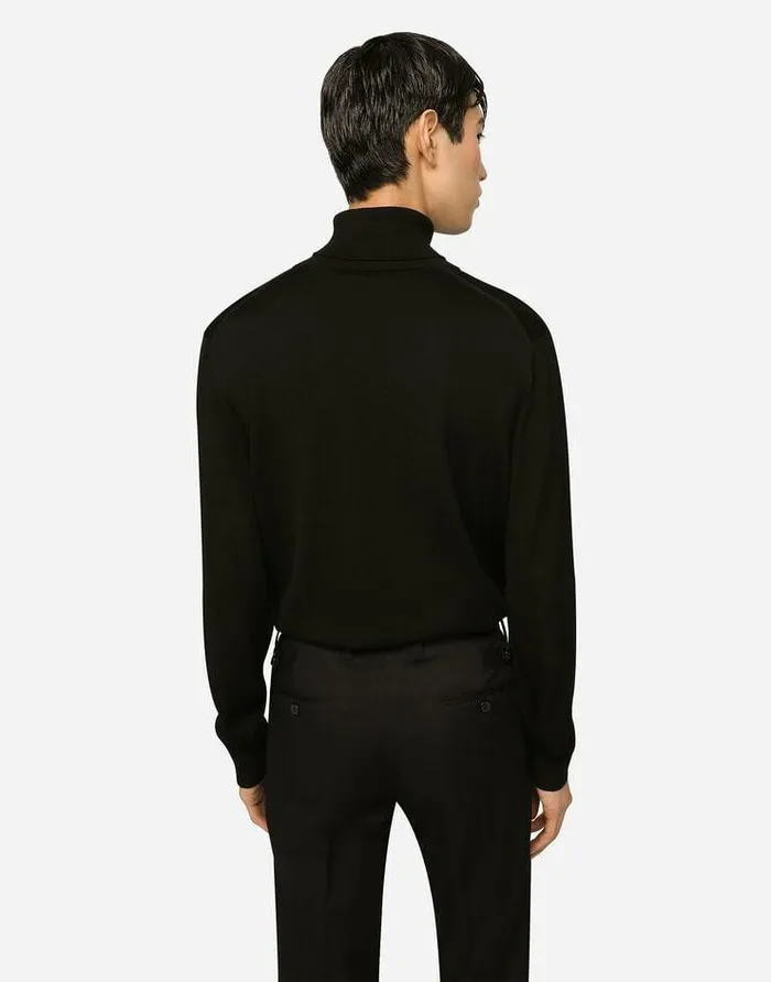 Dolce and Gabbana Sweaters And Cardigans Men Wool Turtleneck Sweater With Branded Tag Black Dolce and Gabbana Sweaters And Cardigans Men Wool Turtleneck Sweater With Branded Tag Black