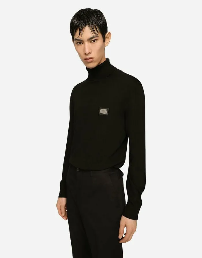 Dolce and Gabbana Sweaters And Cardigans Men Wool Turtleneck Sweater With Branded Tag Black Dolce and Gabbana Sweaters And Cardigans Men Wool Turtleneck Sweater With Branded Tag Black