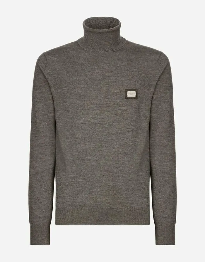 Dolce and Gabbana Sweaters And Cardigans Men Wool Turtleneck Sweater With Branded Tag Grey Dolce and Gabbana Sweaters And Cardigans Men Wool Turtleneck Sweater With Branded Tag Grey