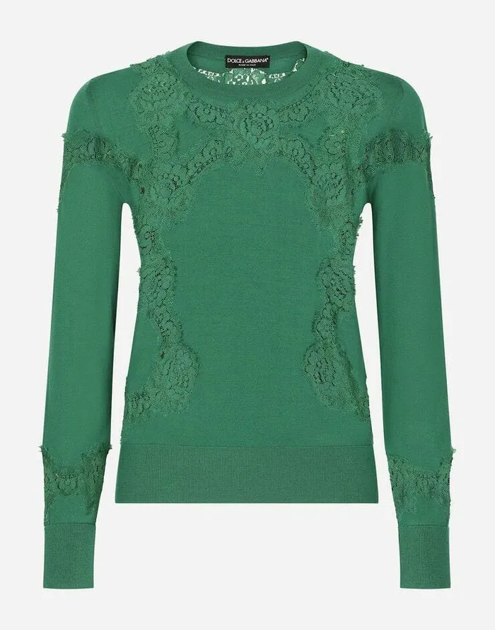Dolce and Gabbana Sweaters And Cardigans Women Cashmere And Silk Sweater With Lace Inlay Multicolor Dolce and Gabbana Sweaters And Cardigans Women Cashmere And Silk Sweater With Lace Inlay Multicolor