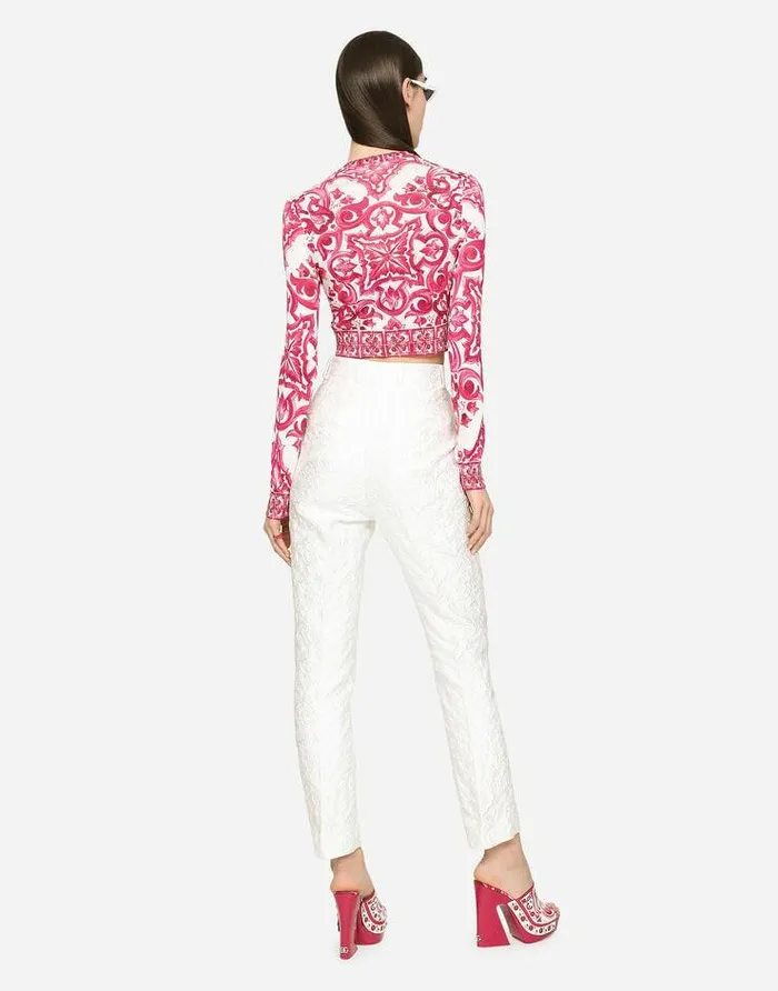 Dolce and Gabbana Sweaters And Cardigans Women Cropped Majolicaprint Silk Sweater Multicolor Dolce and Gabbana Sweaters And Cardigans Women Cropped Majolicaprint Silk Sweater Multicolor