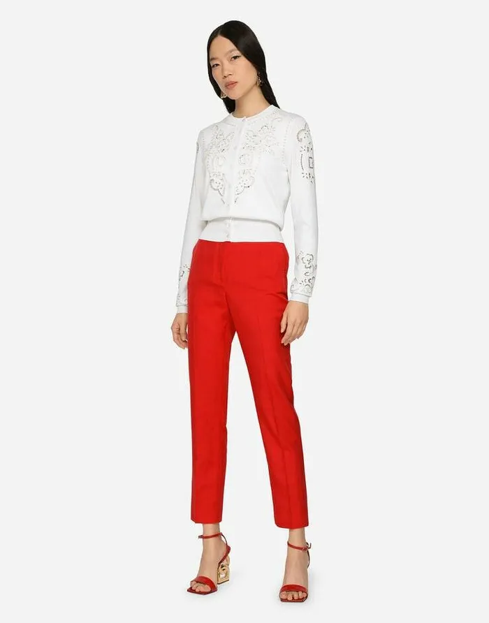 Dolce and Gabbana Sweaters And Cardigans Women Silk Cardigan With DG Openwork Embroidery White