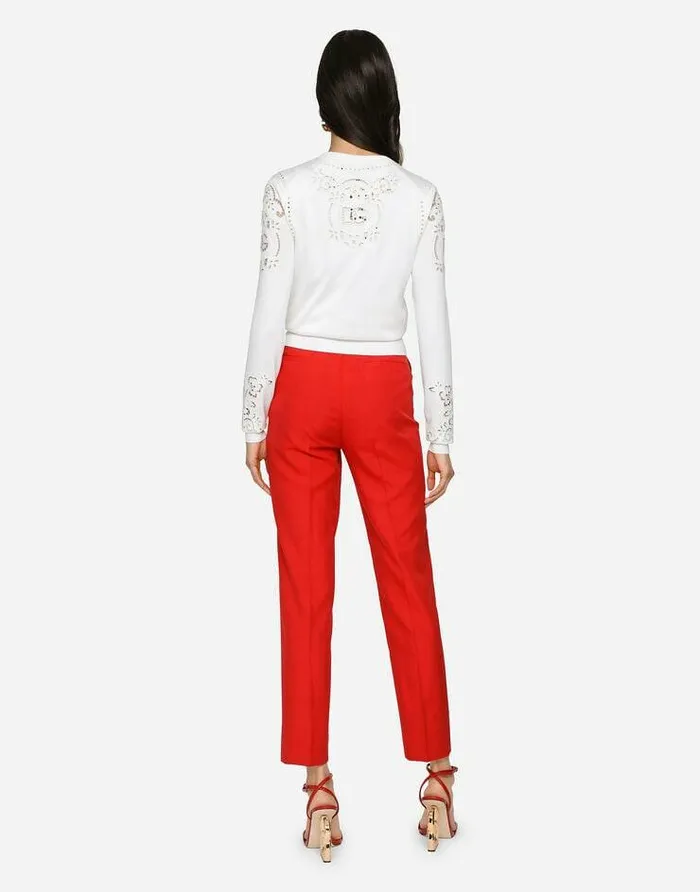 Dolce and Gabbana Sweaters And Cardigans Women Silk Cardigan With DG Openwork Embroidery White