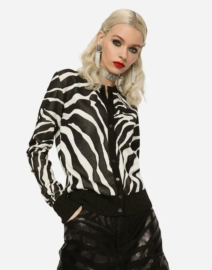 Dolce and Gabbana Sweaters And Cardigans Women Viscose Jacquard Cardigan With Zebra Design Multicolor Dolce and Gabbana Sweaters And Cardigans Women Viscose Jacquard Cardigan With Zebra Design Multicolor