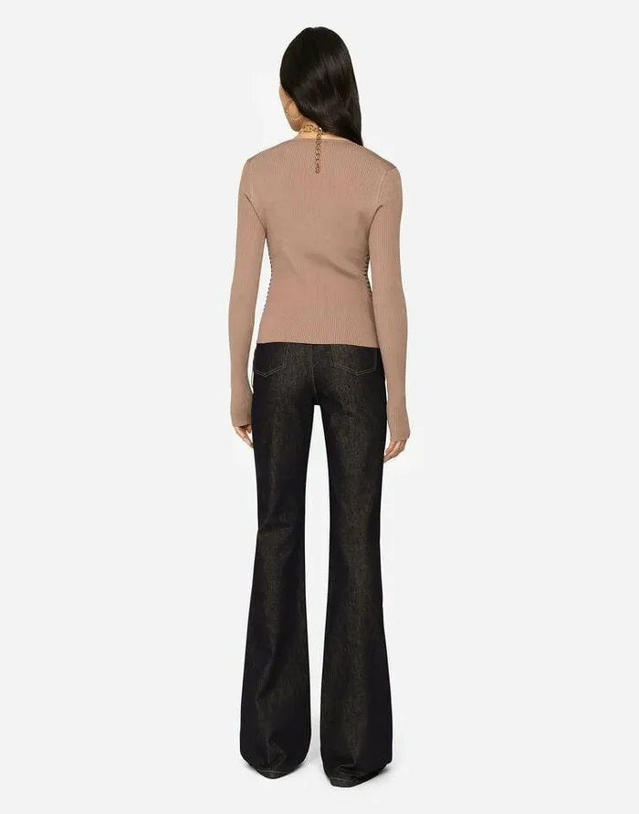 Dolce and Gabbana Sweaters And Cardigans Women Viscose Ribbed Sweater With Lacing And Eyelets Brown Dolce and Gabbana Sweaters And Cardigans Women Viscose Ribbed Sweater With Lacing And Eyelets Brown