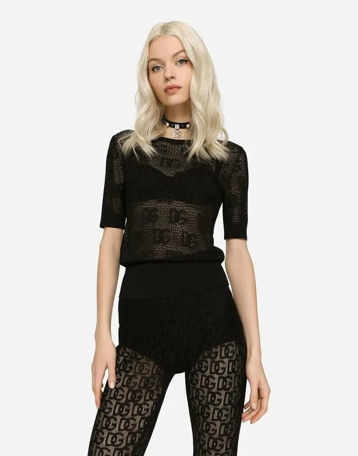Dolce and Gabbana Sweaters And Cardigans Women Viscose Sweater With Allover DG Logo Black