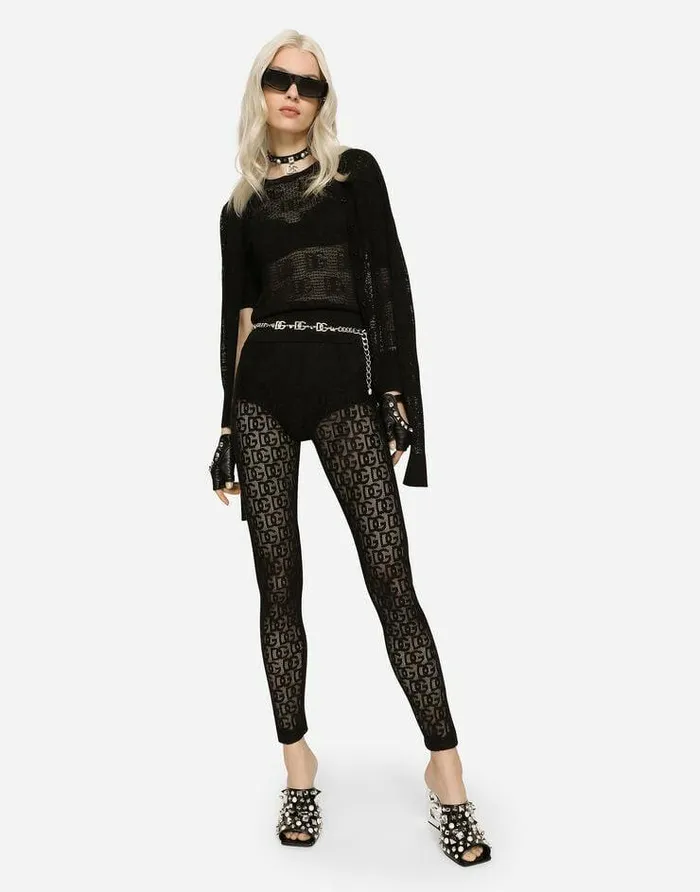 Dolce and Gabbana Sweaters And Cardigans Women Viscose Sweater With Allover DG Logo Black