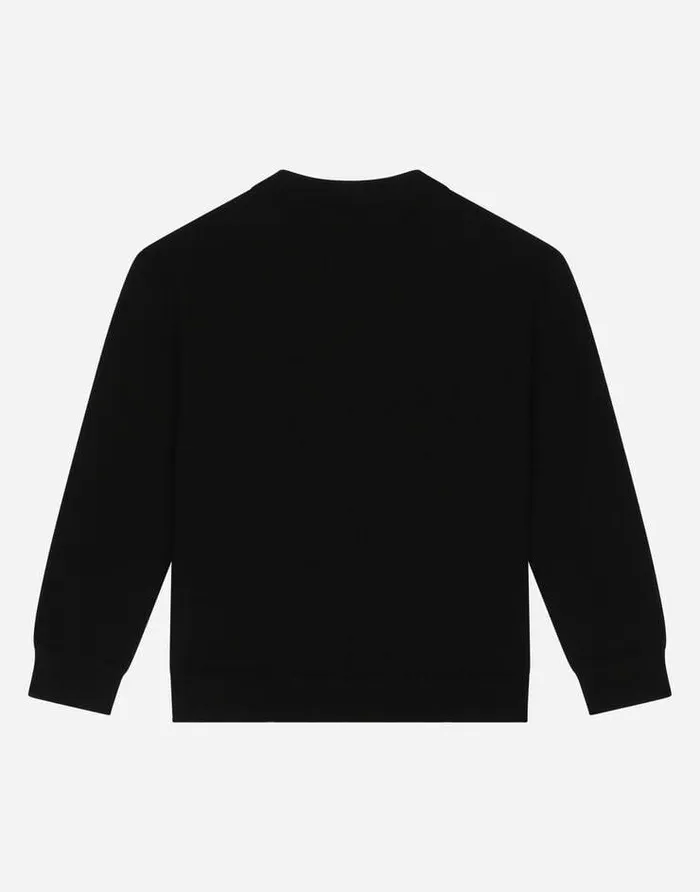 Dolce and Gabbana Sweaters Children Roundneck Knit Pullover With Logo Tag Black Dolce and Gabbana Sweaters Children Roundneck Knit Pullover With Logo Tag Black