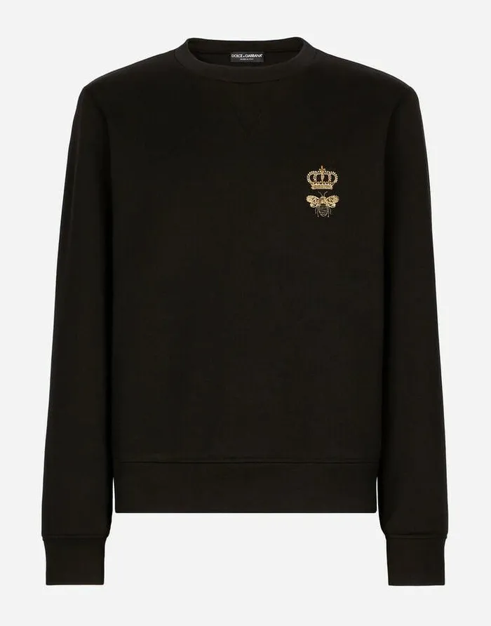 Dolce and Gabbana Sweatshirts Men Cotton Jersey Sweatshirt With Embroidery Black Dolce and Gabbana Sweatshirts Men Cotton Jersey Sweatshirt With Embroidery Black