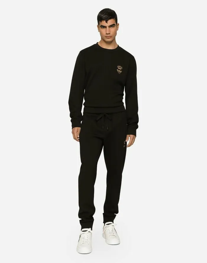 Dolce and Gabbana Sweatshirts Men Cotton Jersey Sweatshirt With Embroidery Black Dolce and Gabbana Sweatshirts Men Cotton Jersey Sweatshirt With Embroidery Black