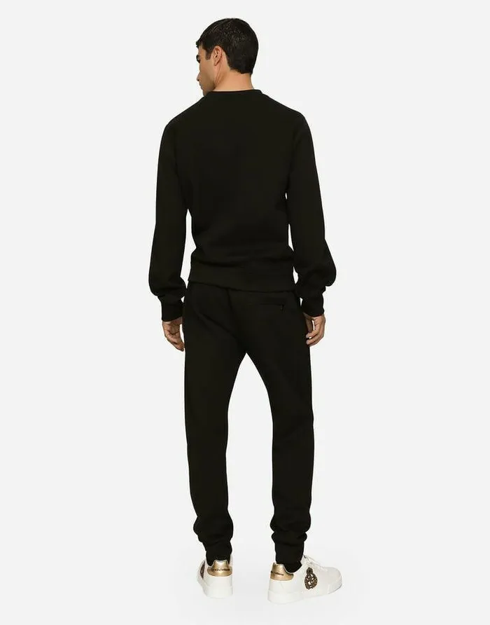 Dolce and Gabbana Sweatshirts Men Cotton Jersey Sweatshirt With Embroidery Black Dolce and Gabbana Sweatshirts Men Cotton Jersey Sweatshirt With Embroidery Black