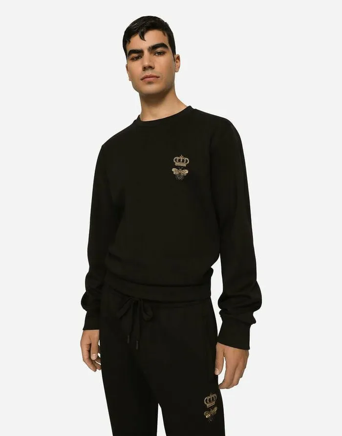 Dolce and Gabbana Sweatshirts Men Cotton Jersey Sweatshirt With Embroidery Black Dolce and Gabbana Sweatshirts Men Cotton Jersey Sweatshirt With Embroidery Black