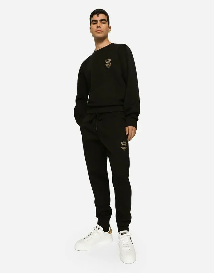 Dolce and Gabbana Sweatshirts Men Cotton Jersey Sweatshirt With Embroidery Black Dolce and Gabbana Sweatshirts Men Cotton Jersey Sweatshirt With Embroidery Black