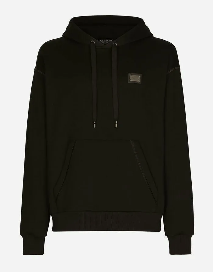 Dolce and Gabbana Sweatshirts Men Jersey Hoodie With Branded Tag Black
