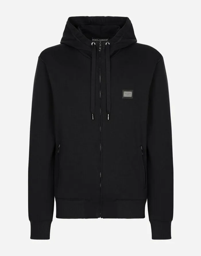 Dolce and Gabbana Sweatshirts Men Jersey Zipup Hoodie Blue