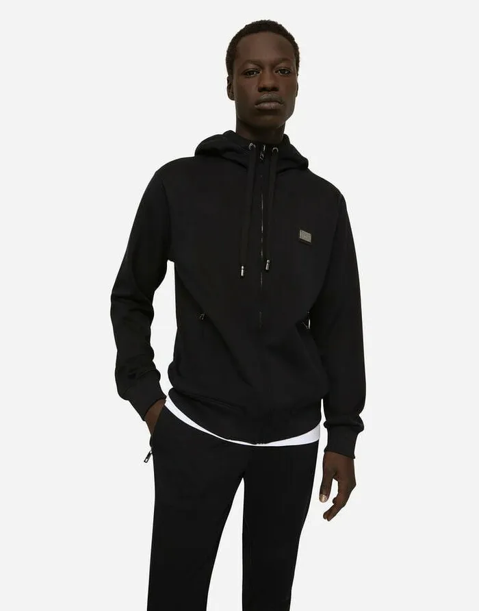 Dolce and Gabbana Sweatshirts Men Jersey Zipup Hoodie Blue Dolce and Gabbana Sweatshirts Men Jersey Zipup Hoodie Blue