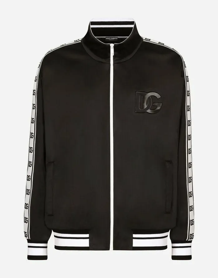 Dolce and Gabbana Sweatshirts Men Sweatshirt With Zipped Bands And Embossed DG Logo Black Dolce and Gabbana Sweatshirts Men Sweatshirt With Zipped Bands And Embossed DG Logo Black
