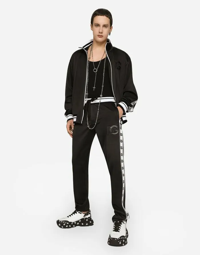 Dolce and Gabbana Sweatshirts Men Sweatshirt With Zipped Bands And Embossed DG Logo Black Dolce and Gabbana Sweatshirts Men Sweatshirt With Zipped Bands And Embossed DG Logo Black