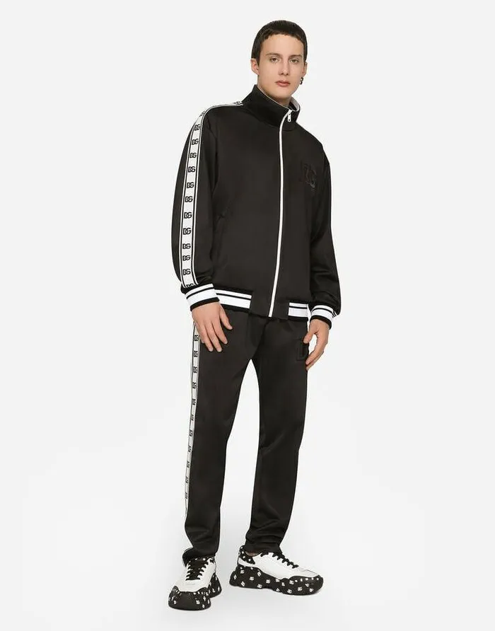 Dolce and Gabbana Sweatshirts Men Sweatshirt With Zipped Bands And Embossed DG Logo Black Dolce and Gabbana Sweatshirts Men Sweatshirt With Zipped Bands And Embossed DG Logo Black