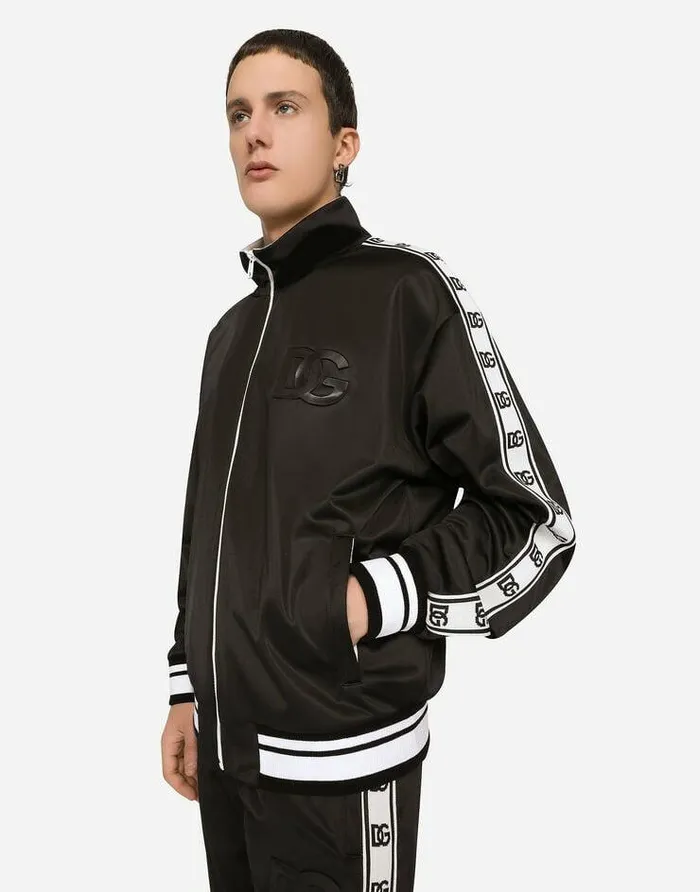 Dolce and Gabbana Sweatshirts Men Sweatshirt With Zipped Bands And Embossed DG Logo Black Dolce and Gabbana Sweatshirts Men Sweatshirt With Zipped Bands And Embossed DG Logo Black