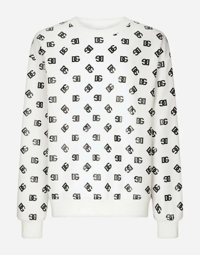Dolce and Gabbana Sweatshirts Men Technical Jersey Sweatshirt With Allover DG Logo Multicolor Dolce and Gabbana Sweatshirts Men Technical Jersey Sweatshirt With Allover DG Logo Multicolor
