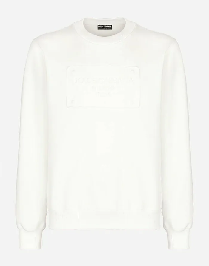 Dolce and Gabbana Sweatshirts Men Technical Jersey Sweatshirt With Embossed DG Logo White Dolce and Gabbana Sweatshirts Men Technical Jersey Sweatshirt With Embossed DG Logo White