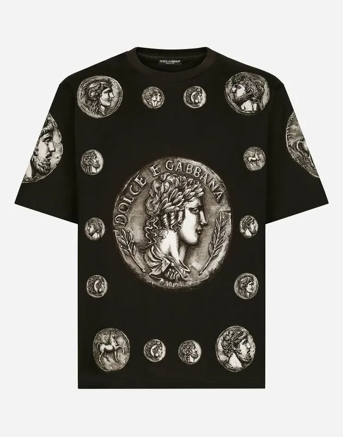 Dolce and Gabbana TShirts And Polos Men Coin Print Cotton Tshirt Brown