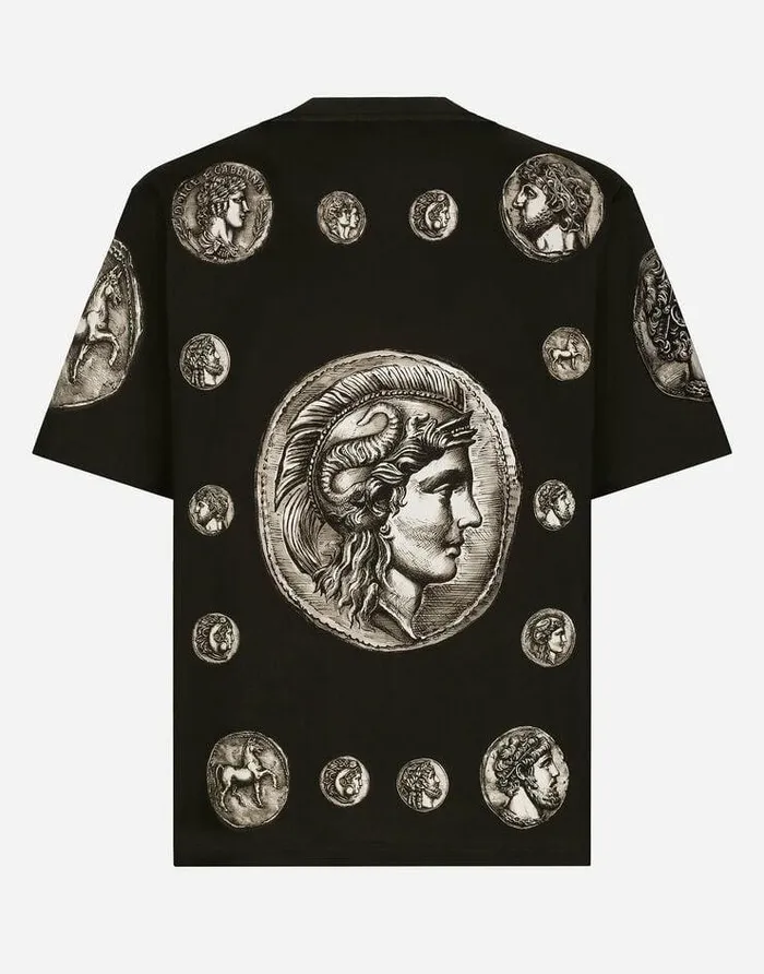 Dolce and Gabbana TShirts And Polos Men Coin Print Cotton Tshirt Brown Dolce and Gabbana TShirts And Polos Men Coin Print Cotton Tshirt Brown