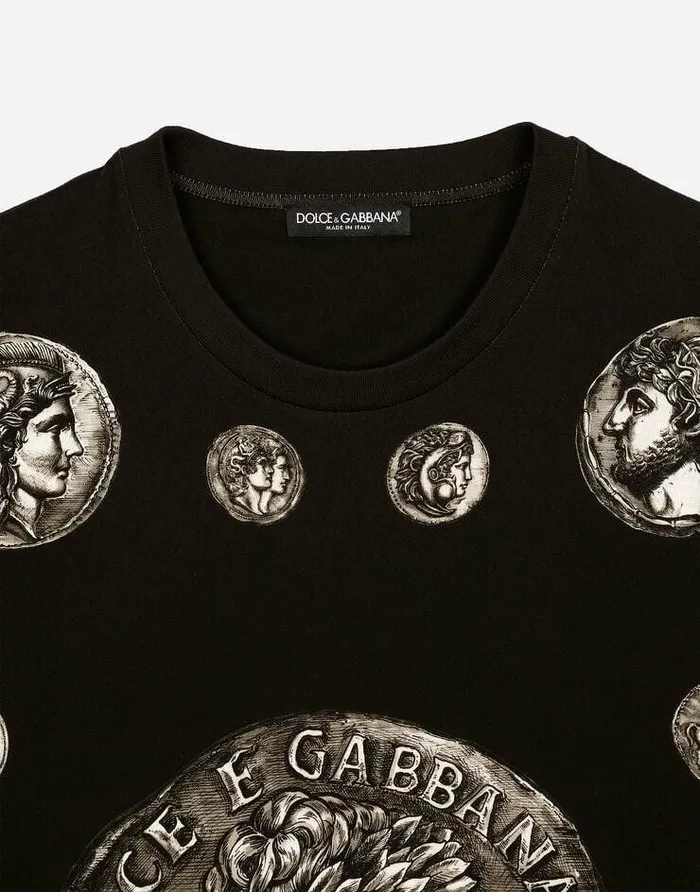 Dolce and Gabbana TShirts And Polos Men Coin Print Cotton Tshirt Brown Dolce and Gabbana TShirts And Polos Men Coin Print Cotton Tshirt Brown