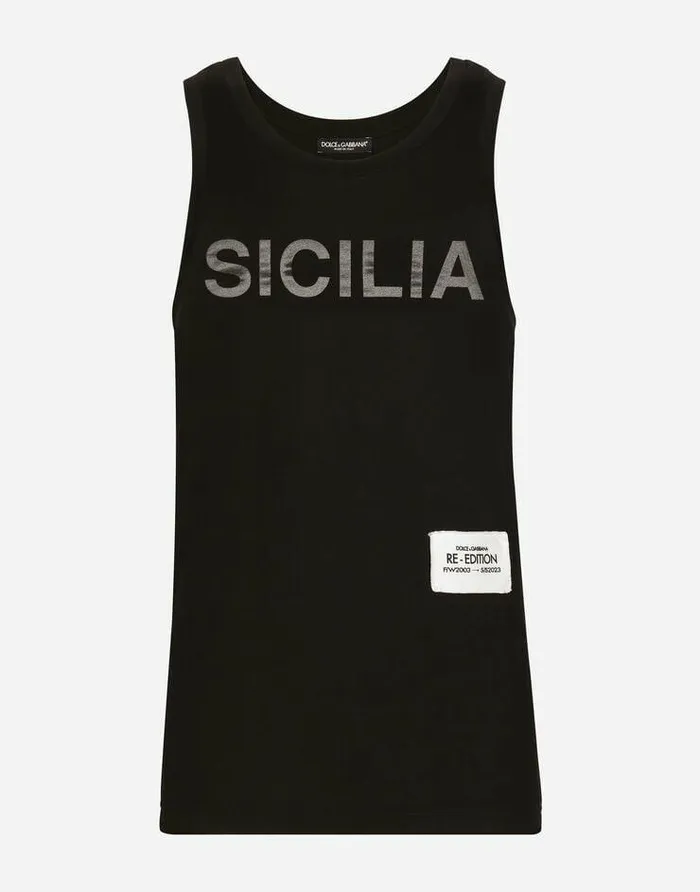 Dolce and Gabbana TShirts And Polos Men Cotton Singlet With Print Black