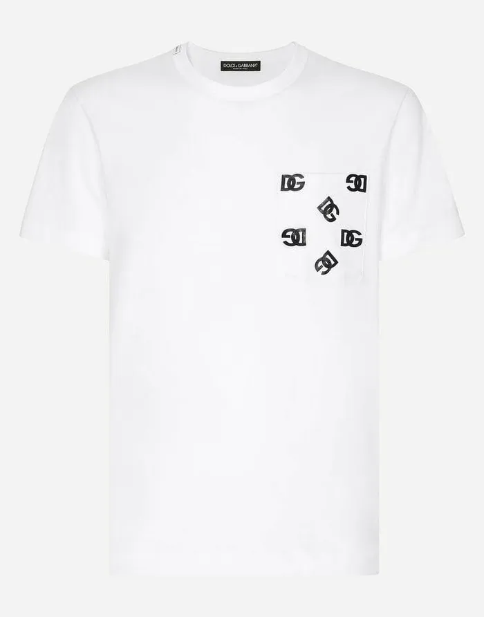 Dolce and Gabbana TShirts And Polos Men Cotton Tshirt With Breast Pocket With DG Logo Print Multicolor Dolce and Gabbana TShirts And Polos Men Cotton Tshirt With Breast Pocket With DG Logo Print Multicolor