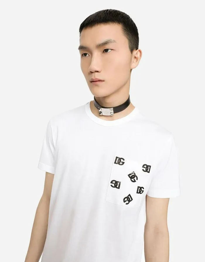 Dolce and Gabbana TShirts And Polos Men Cotton Tshirt With Breast Pocket With DG Logo Print Multicolor Dolce and Gabbana TShirts And Polos Men Cotton Tshirt With Breast Pocket With DG Logo Print Multicolor