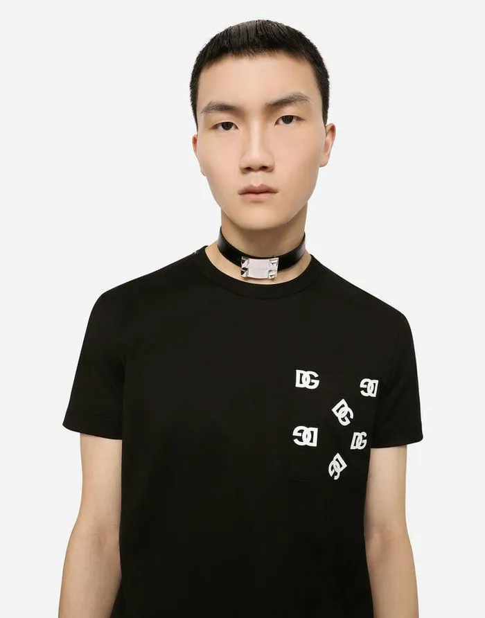 Dolce and Gabbana TShirts And Polos Men Cotton Tshirt With Breast Pocket With DG Logo Print Multicolor Dolce and Gabbana TShirts And Polos Men Cotton Tshirt With Breast Pocket With DG Logo Print Multicolor