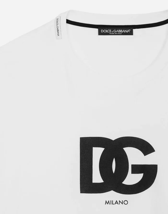 Dolce and Gabbana TShirts And Polos Men Cotton Tshirt With DG Logo Print White Dolce and Gabbana TShirts And Polos Men Cotton Tshirt With DG Logo Print White