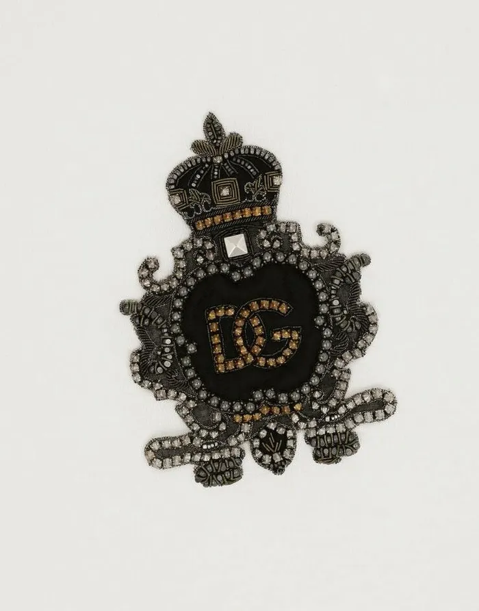 Dolce and Gabbana TShirts And Polos Men Cotton Tshirt With Heraldic DG Logo Patch White Dolce and Gabbana TShirts And Polos Men Cotton Tshirt With Heraldic DG Logo Patch White