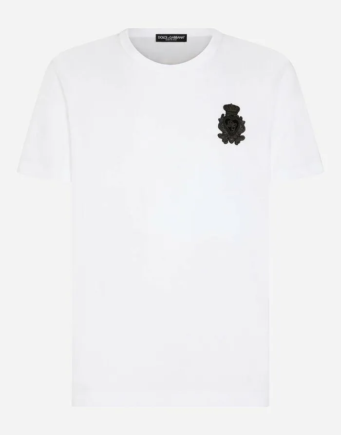 Dolce and Gabbana TShirts And Polos Men Cotton Tshirt With Heraldic Patch White Dolce and Gabbana TShirts And Polos Men Cotton Tshirt With Heraldic Patch White