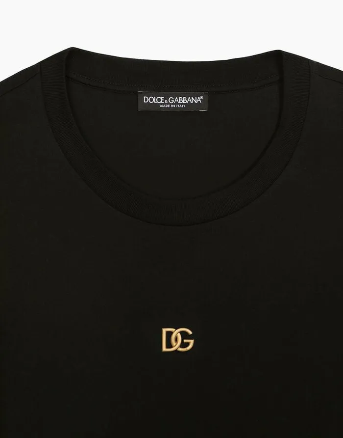 Dolce and Gabbana TShirts And Polos Men Cotton Tshirt With Metallic DG Logo Black