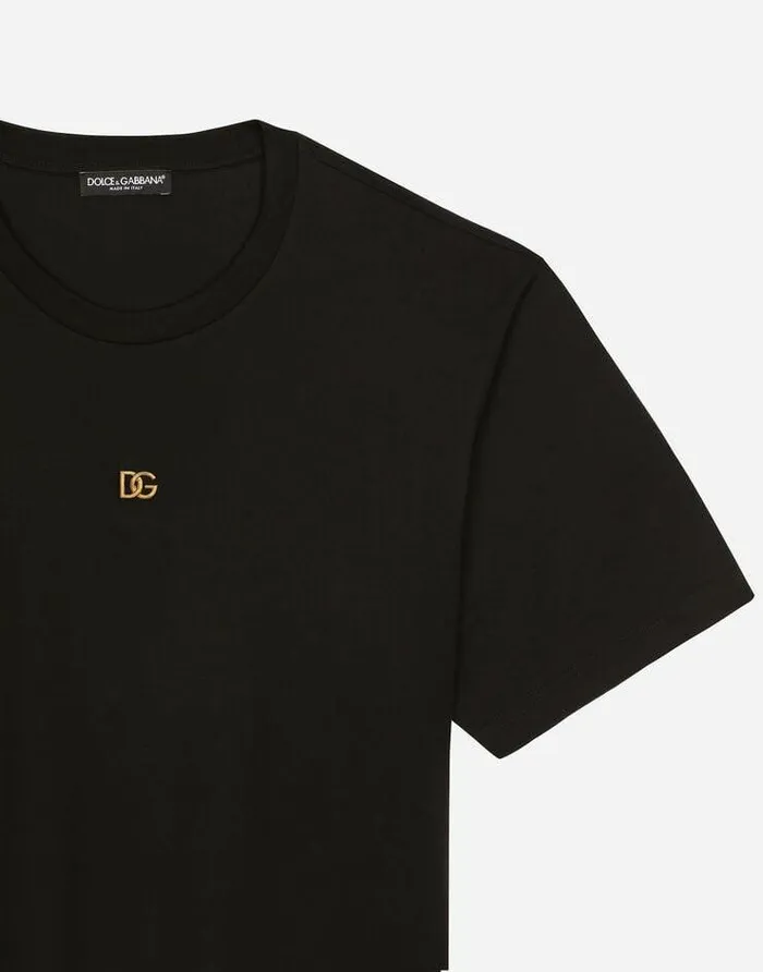 Dolce and Gabbana TShirts And Polos Men Cotton Tshirt With Metallic DG Logo Black
