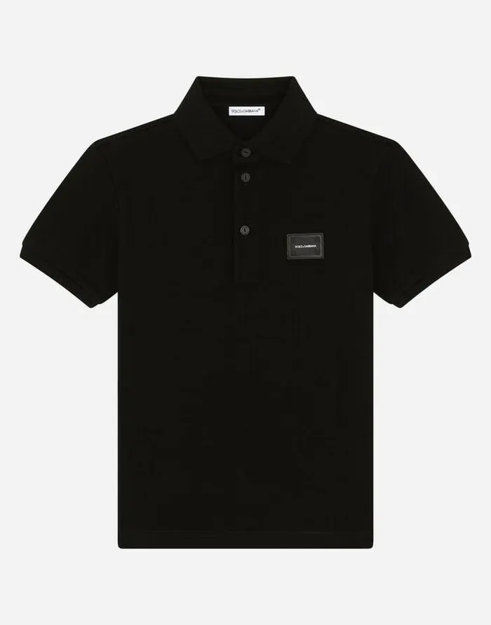 Dolce and Gabbana TShirts And Sweatshirts Children Cotton Piqu Poloshirt With Logo Plate Black Dolce and Gabbana TShirts And Sweatshirts Children Cotton Piqu Poloshirt With Logo Plate Black