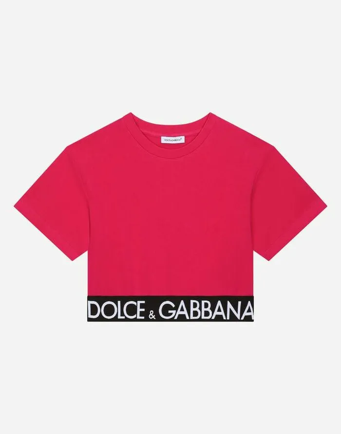 Dolce and Gabbana TShirts And Sweatshirts Children Jersey Tshirt With Branded Elastic Fuchsia Dolce and Gabbana TShirts And Sweatshirts Children Jersey Tshirt With Branded Elastic Fuchsia