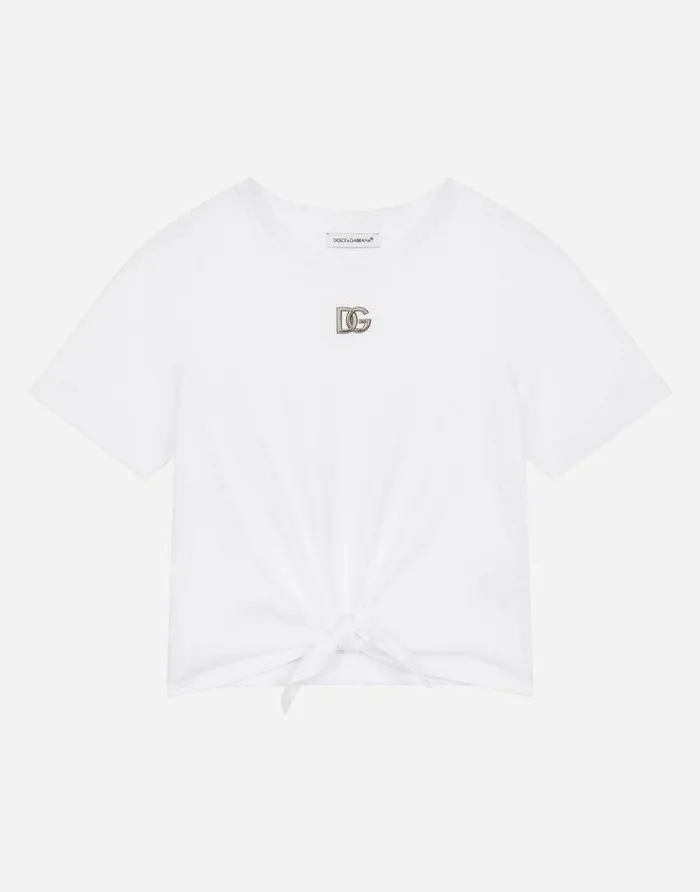 Dolce and Gabbana TShirts And Sweatshirts Children Jersey Tshirt With Metal DG Logo White Dolce and Gabbana TShirts And Sweatshirts Children Jersey Tshirt With Metal DG Logo White