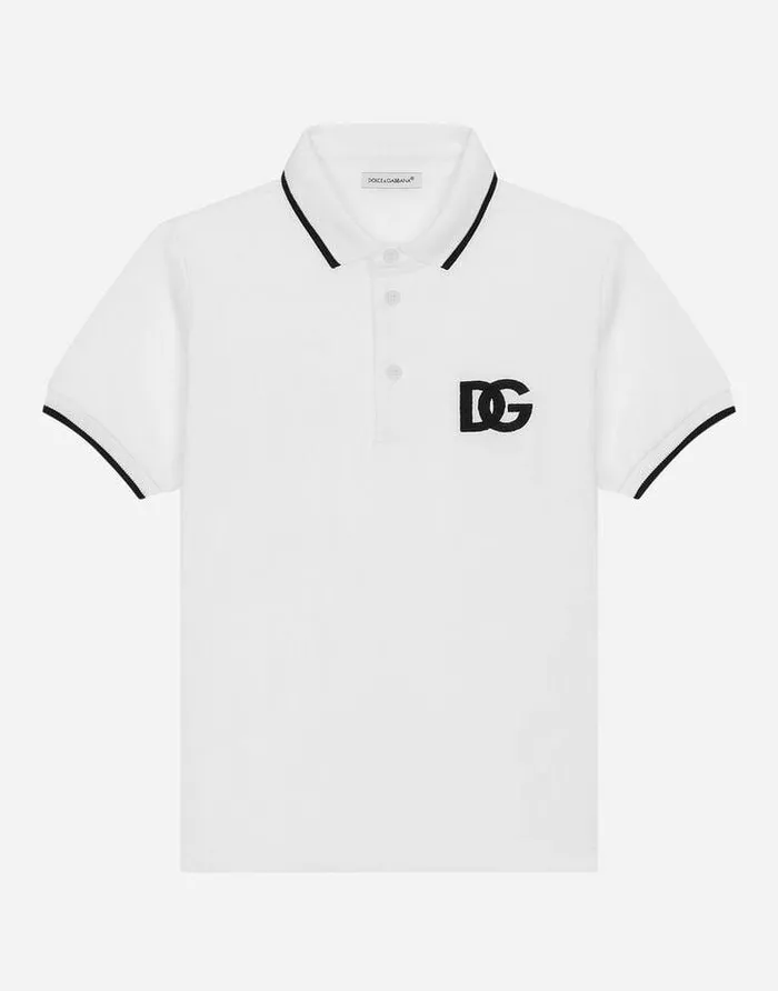 Dolce and Gabbana TShirts And Sweatshirts Children Piqu Poloshirt With DG Logo Embroidery White Dolce and Gabbana TShirts And Sweatshirts Children Piqu Poloshirt With DG Logo Embroidery White