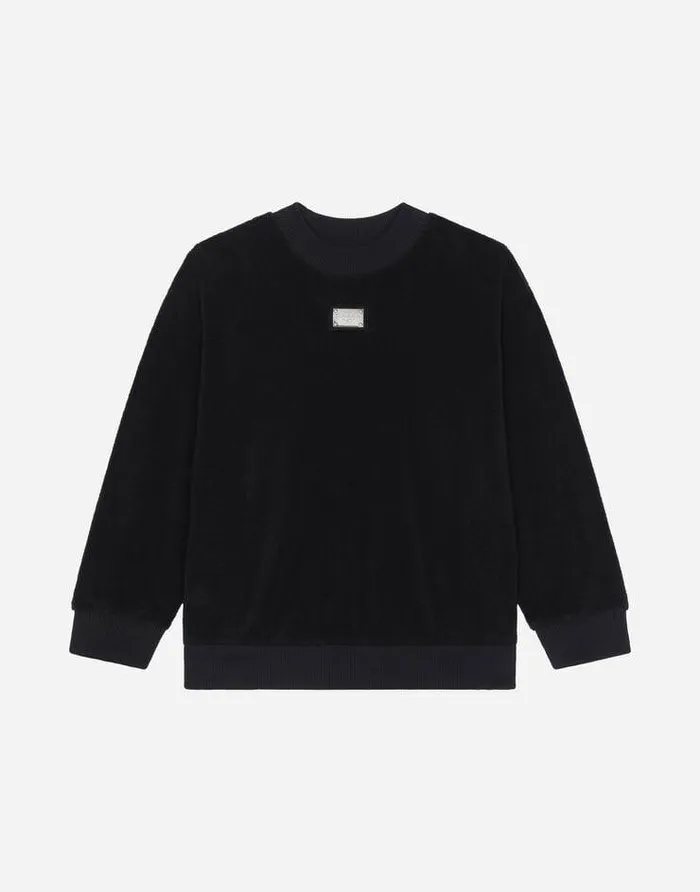 Dolce and Gabbana TShirts And Sweatshirts Children Roundneck Terrycloth Sweatshirt With Logo Tag Black Dolce and Gabbana TShirts And Sweatshirts Children Roundneck Terrycloth Sweatshirt With Logo Tag Black