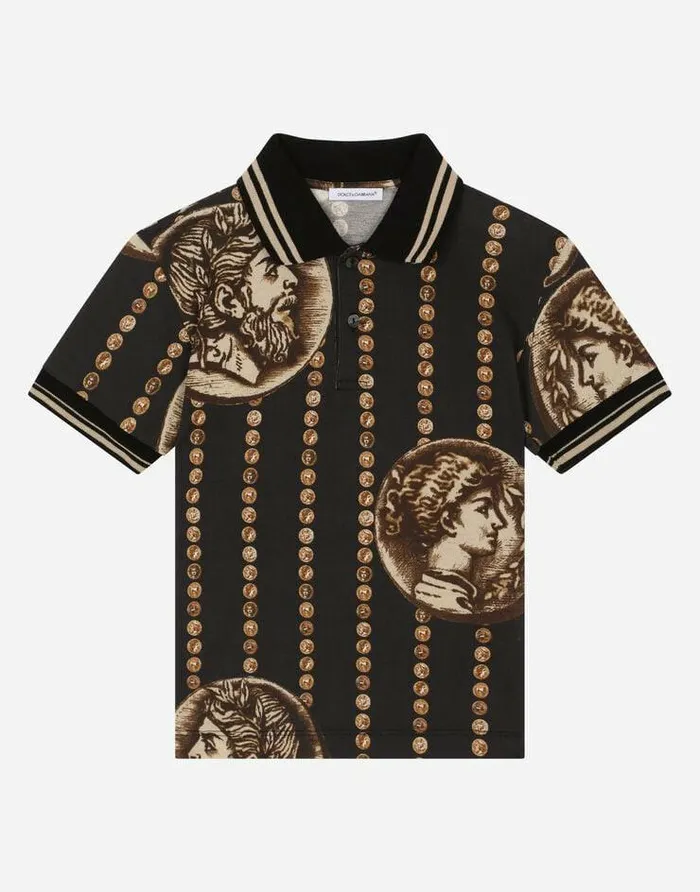 Dolce and Gabbana TShirts And Sweatshirts Children Shortsleeved Poloshirt In Coinprint Cotton Piqu Black Dolce and Gabbana TShirts And Sweatshirts Children Shortsleeved Poloshirt In Coinprint Cotton Piqu Black
