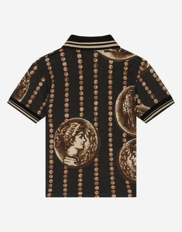 Dolce and Gabbana TShirts And Sweatshirts Children Shortsleeved Poloshirt In Coinprint Cotton Piqu Black Dolce and Gabbana TShirts And Sweatshirts Children Shortsleeved Poloshirt In Coinprint Cotton Piqu Black