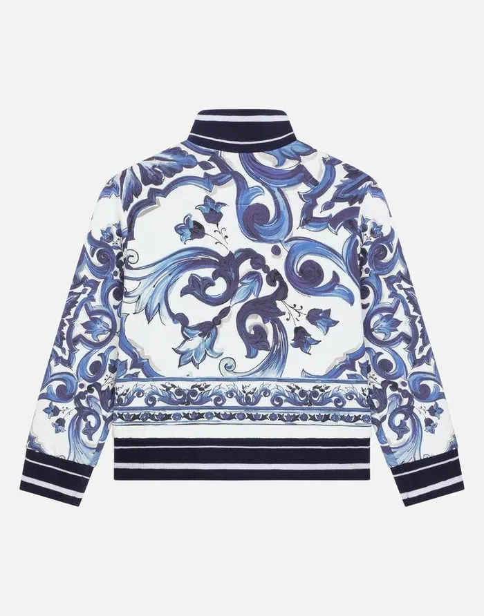 Dolce and Gabbana TShirts And Sweatshirts Children Zipup Jersey Sweatshirt With Majolica Print Multicolor Dolce and Gabbana TShirts And Sweatshirts Children Zipup Jersey Sweatshirt With Majolica Print Multicolor