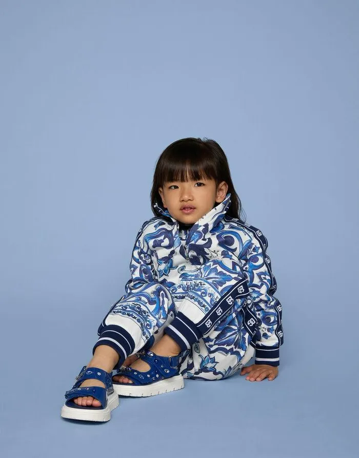 Dolce and Gabbana TShirts And Sweatshirts Children Zipup Jersey Sweatshirt With Majolica Print Multicolor Dolce and Gabbana TShirts And Sweatshirts Children Zipup Jersey Sweatshirt With Majolica Print Multicolor